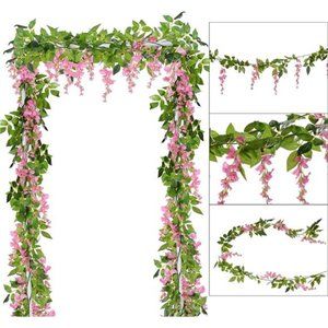 4Pcs 6.6Ft/Piece Artificial Flowers Silk Wisteria Garland Artificial Wisteria